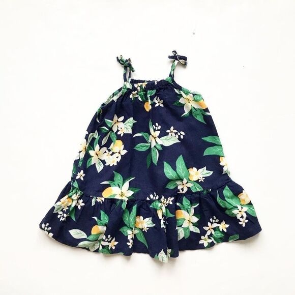 Old Navy blue floral linen tiered dress EUC 2T - Picture 1 of 4